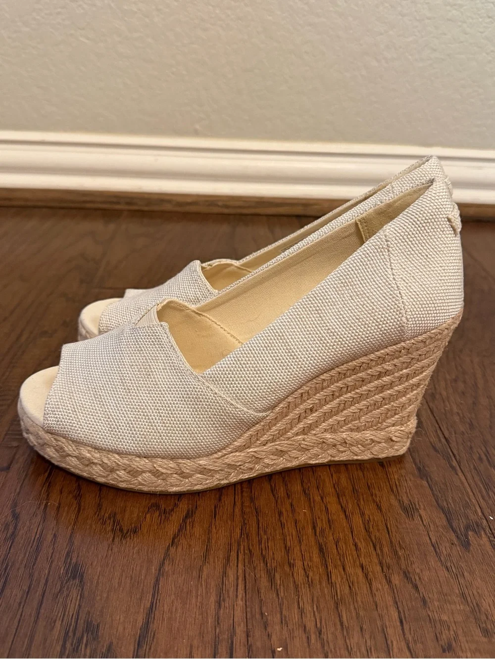 TOMS Michelle Natural Canvas Espadrille Open Toe Wedge Sandals Size 8 - Picture 3 of 15